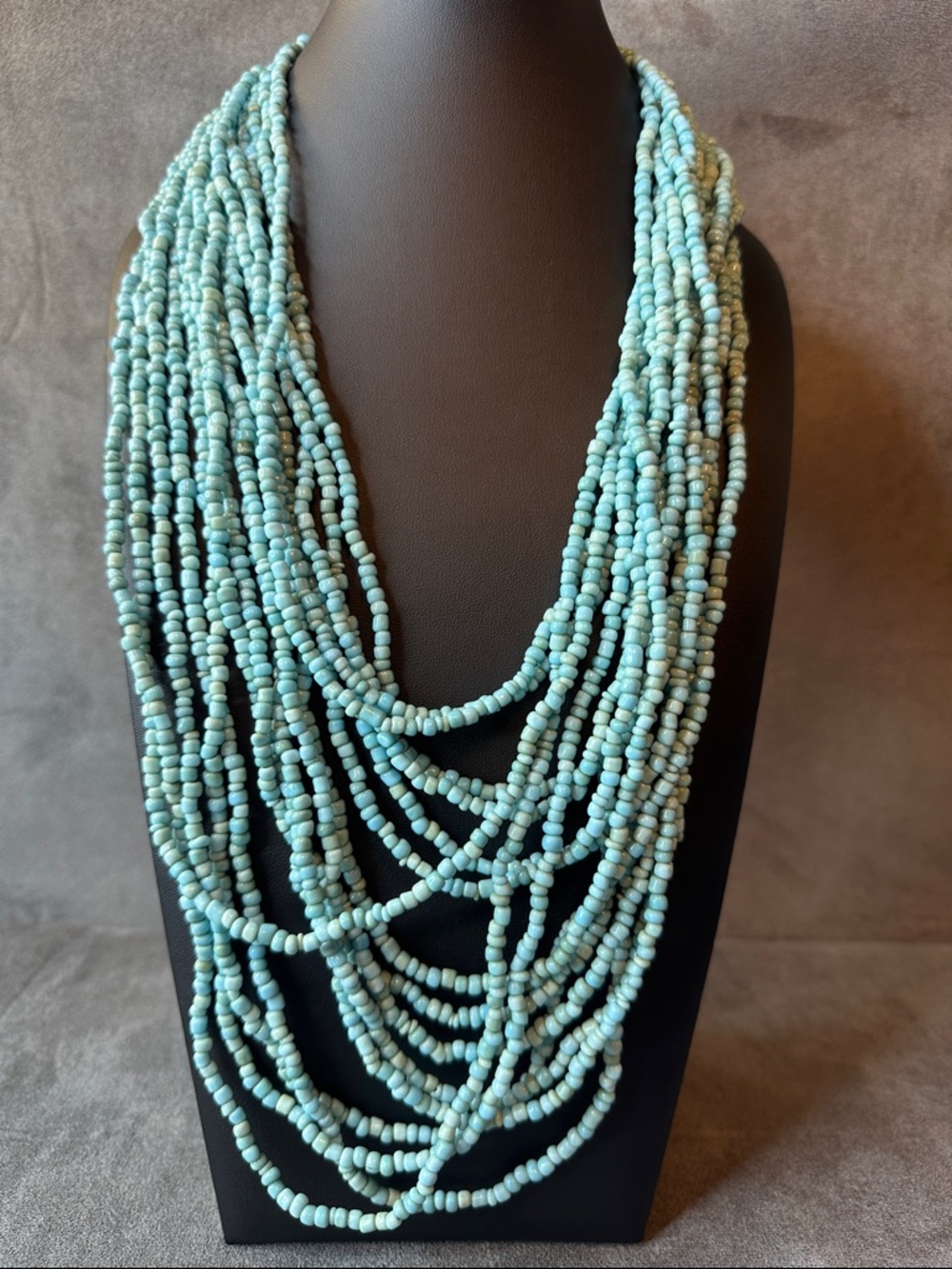 Multi-Strand Turquoise Colored Glass Bead Statement Necklace